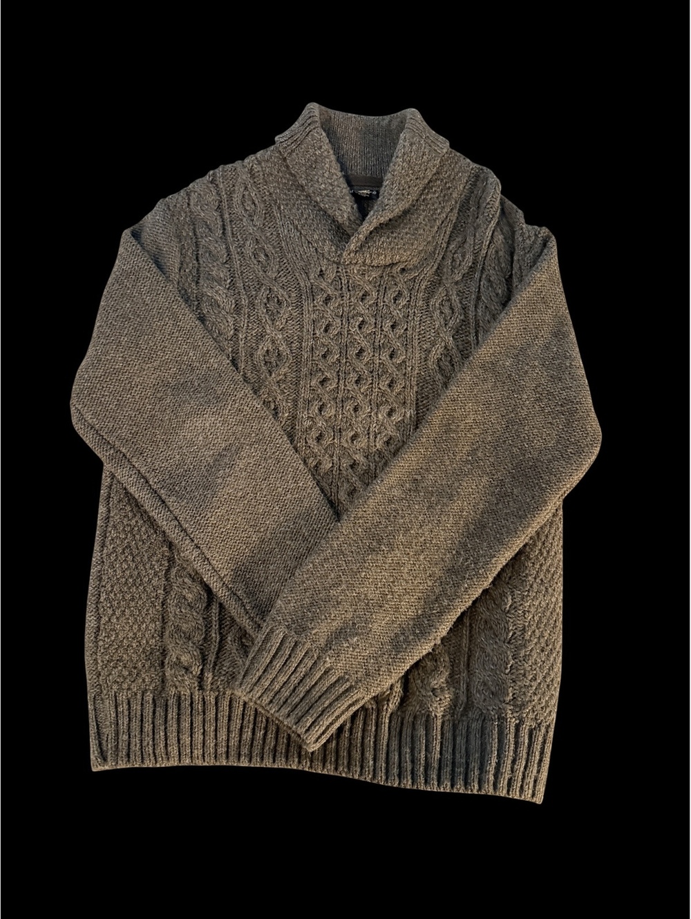 Paolo Mondo Italy Cable Knit Shawl Neck Sweater Brown Men's Size Large L